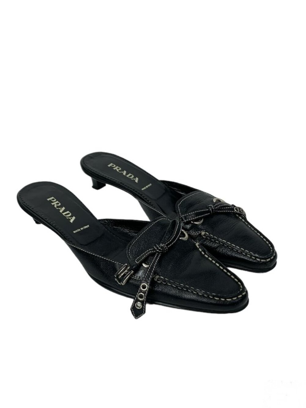 Authentic PRADA Black Leather Mules | Size 6.5 US | Almond Toe